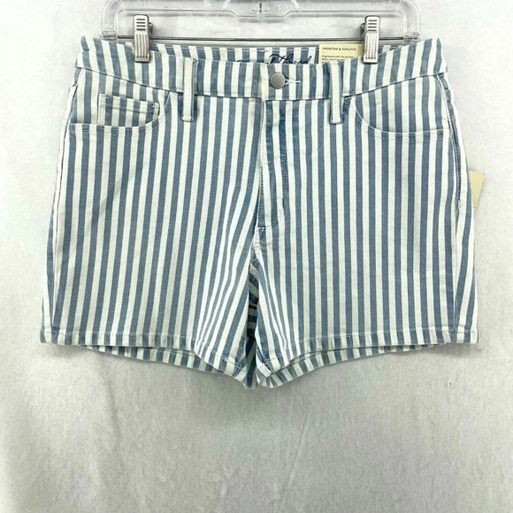 Universal Thread Shorts Women's 8 Blue White Geek Striped Hi-Rise Midi Stretch - Picture 1 of 12